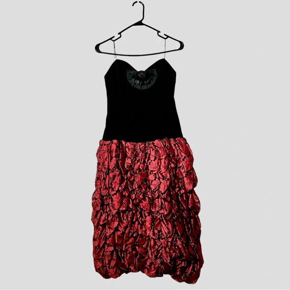 Black And Red Spaghetti Strap Formal Cocktail Small Dress Vintage - Picture 1 of 11